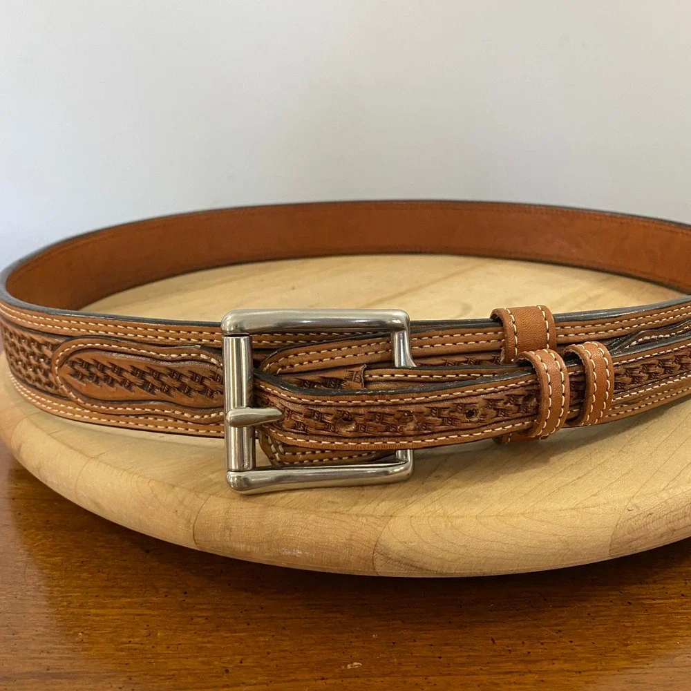 Vogt Mens Silversmiths Western Basketweave Leather Ranger Belt Size 40 041-041